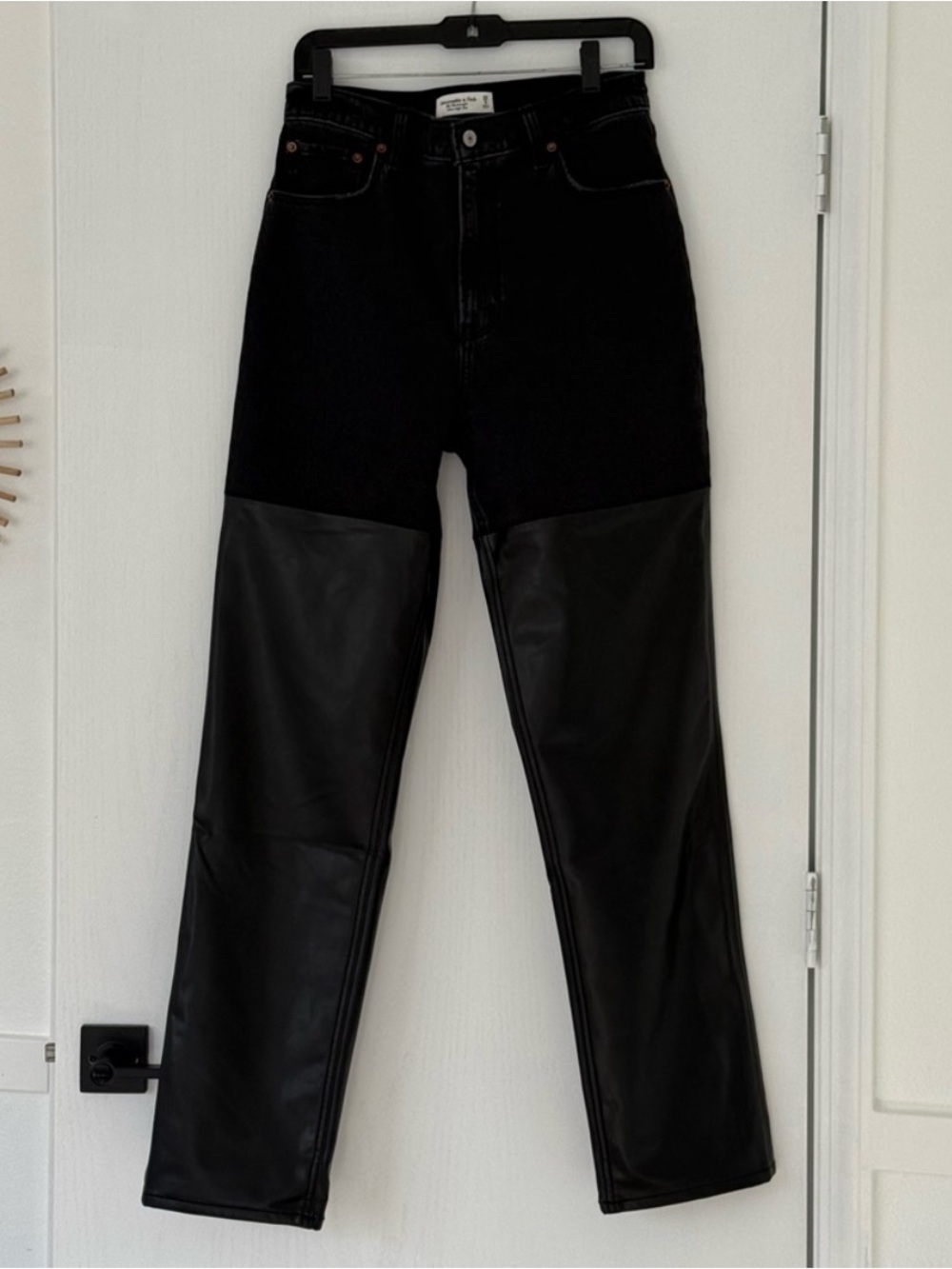 Abercrombie & Fitch Curve Love Ultra High Rise 90s Straight Leather-panel Jean